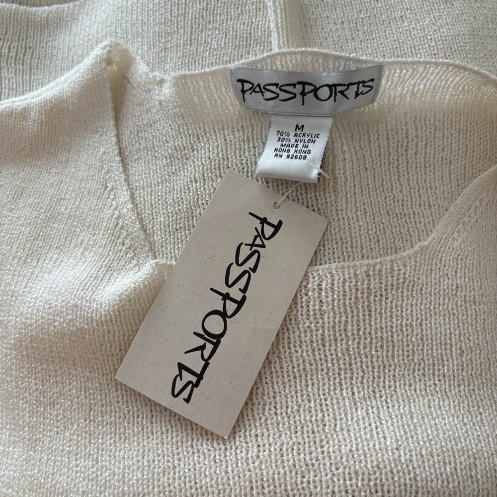 Vintage cream knit sleeveless blouse mesh bottom burnout minimalist NWT M top - Picture 4 of 4